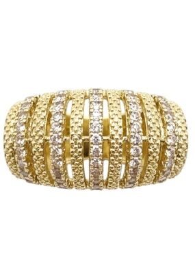 Pavé CZ Chunky Ribbed Dome Statement Ring 18K Yellow Gold Filled AAA CZs NWOT